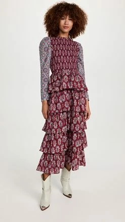 Best Pirce ???? Alix Of Bohemia Shelby Mulberry Ruffle ???? Dress Burgundy ⌛