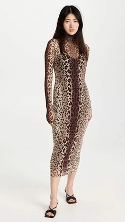 Best deal ???? AFRM Shailene Turtleneck Mesh Midi ???? Dress Placement Leopard ????