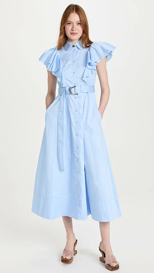 Brand new ???? Aje Kindred Frill Sleeve Midi ???? Dress Sky Blue ???? 1 Brand new ???? Aje Kindred Frill Sleeve Midi ???? Dress Sky Blue ????