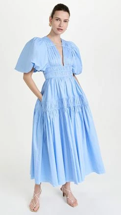 Hot Sale ???? Aje Fallingwater Gathered Midi ???? Dress Powder Blue ⌛