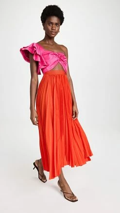 New ???? AMUR Cleopatra Pleated ???? Dress Scarlet Orange/Pink Lemonade ????