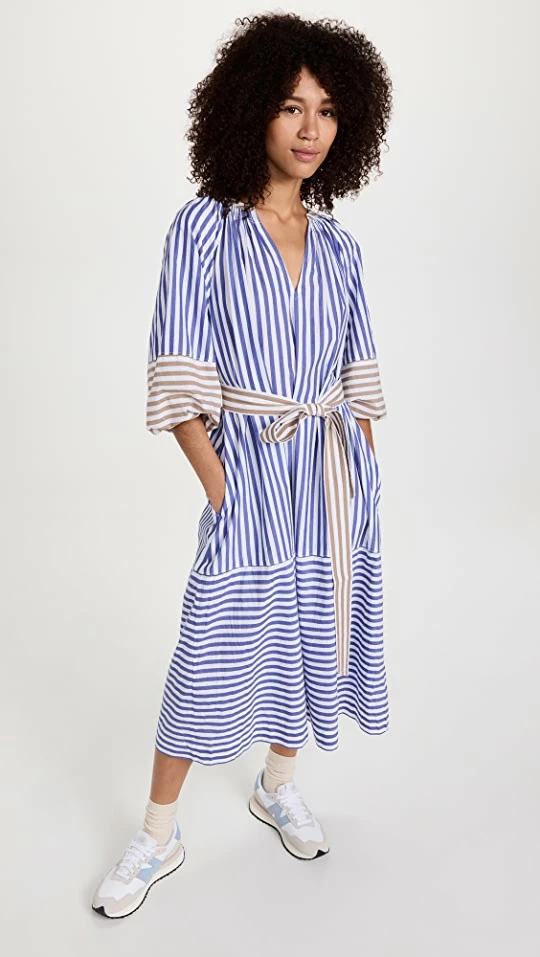 Brand new ???? Apiece Apart Sun Mesa Midi ???? Dress Tan And Blue Stripes ???? 1 Brand new ???? Apiece Apart Sun Mesa Midi ???? Dress Tan And Blue Stripes ????