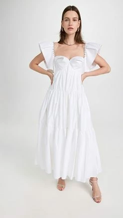 Budget ???? Area Crystal Trim Poplin ???? Dress White ❤️