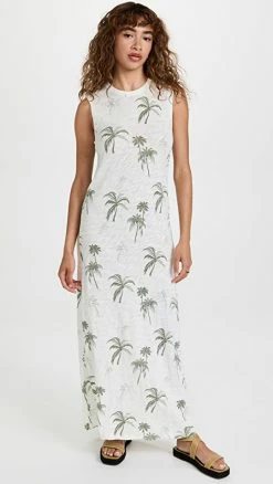 Cheapest ???? ATM Anthony Thomas Melillo Slub Palm Print Short Sleeve Maxi ???? Dress White Combo ⭐