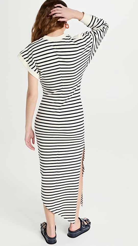 Cheap ❤️ A.W.A.K.E. MODE Long Sleeve Asymmetric ???? Dress White/Navystriped ✔️ 2 Cheap ❤️ A.W.A.K.E. MODE Long Sleeve Asymmetric ???? Dress White/Navystriped ✔️ - Image 2