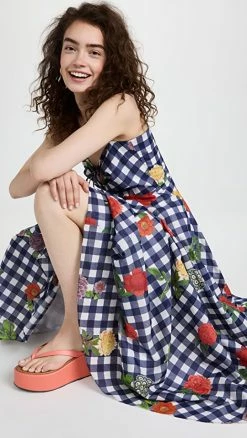 Best Pirce ⌛ Cara Cara Maidstone ???? Dress Gingham Floral Navy ????