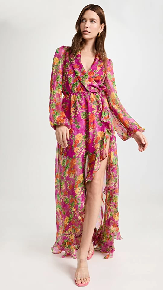 Cheapest ✔️ CAROLINE CONSTAS Vivian Gown Pink ☀️ Summer Floral ???? 1 Cheapest ✔️ CAROLINE CONSTAS Vivian Gown Pink ☀️ Summer Floral ????
