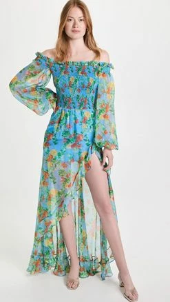 Promo ???? CAROLINE CONSTAS Ambrosia Gown Blue ☀️ Summer Floral ????