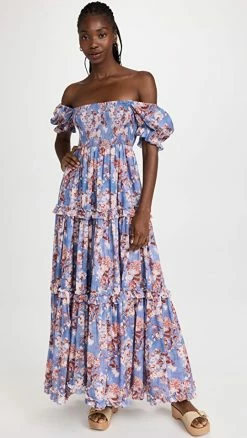 Budget ???? CAROLINE CONSTAS Zuri Gown Slate ☀️ Summer Floral ????