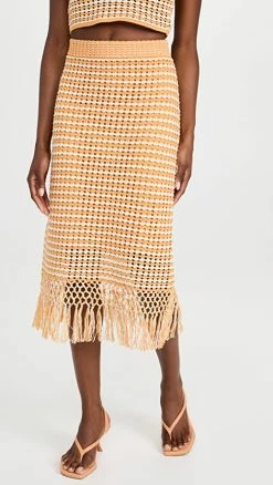 Hot Sale ???? Derek Lam 10 Crosby Emerie Fringe ???? Skirt Golden Orange ????