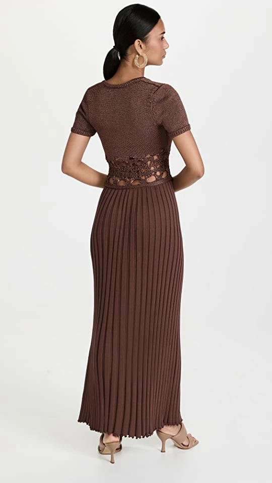 Cheapest ???? Christopher Esber Crochet Knit Short Sleeve ???? Dress Chocolate ???? 2 Cheapest ???? Christopher Esber Crochet Knit Short Sleeve ???? Dress Chocolate ???? - Image 2