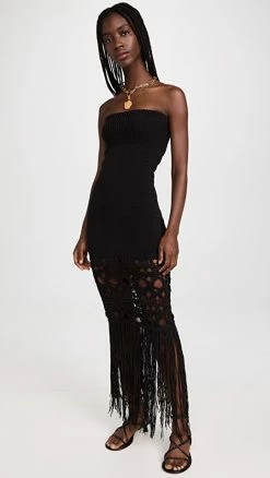 Wholesale ⌛ Christopher Esber Crochet Fringe Strapless ???? Dress Black ????