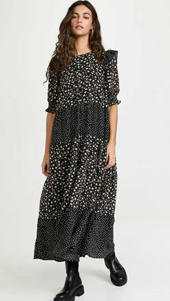 Buy ???? English Factory Floral & Dot Print Maxi ???? Dress Black Multi ????