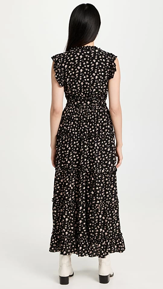 Outlet ???? English Factory Floral Ruffle Detail Long ???? Dress Black Multi ???? 2 Outlet ???? English Factory Floral Ruffle Detail Long ???? Dress Black Multi ???? - Image 2