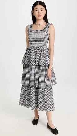 Best deal ???? English Factory Check Chiffon Maxi ???? Dress Black/White ????