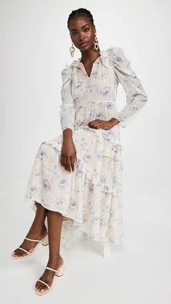 New ✔️ En Saison Kika Tiered Midi ???? Dress Blue ????