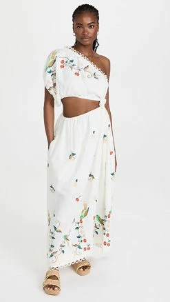 Cheapest ???? FARM Rio Pitanga Embroidery Maxi ???? Dress Off-White ????