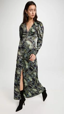 Best reviews of ???? GANNI Crinkled Satin Maxi ???? Dress Paisley Weave Black ????