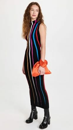 Best Sale ???? Victor Glemaud Sleeveless Mock Neck Full Length ???? Dress Vertical Stripe ????