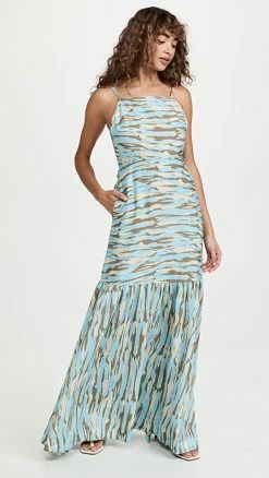New ⭐ Jonathan Simkhai Fernanda Zebra Printed Strappy Back Maxi ???? Dress Zebra Landscape Horizon ????