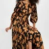 Top 10 ???? Jonathan Simkhai Ames Collage Floral Print Three Quarter Sleeve Midi ???? Dress Black Print ????