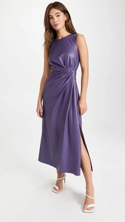 Wholesale ???? Jonathan Simkhai Toni Draped Vegan Leather Cutout Midi ???? Dress Aubergine ????
