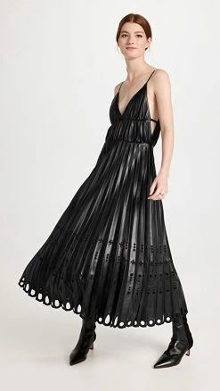 Cheap ✨ Jonathan Simkhai Alpine Laser Cut Vegan Leather Midi ???? Dress Black ????