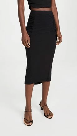 Hot Sale ???? James Perse Brushed Jersey Shirred Panel ???? Skirt Black ????