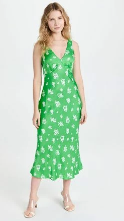 Discount ⌛ KITRI Claire Green Mono Floral Slip ???? Dress ✔️