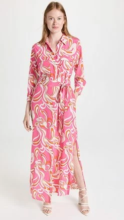Cheap ???? L'AGENCE Cameron Long ???? Shirt ???? Dress Orange/Rosé Abstract Swirl ????