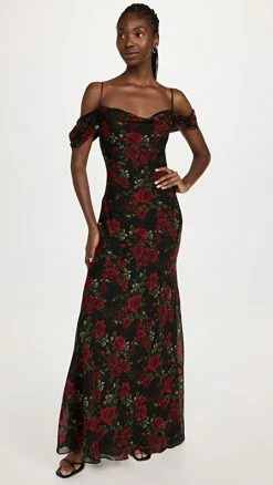 Buy ???? L'AGENCE Kenna Cowl Neck Cold Shoulder ???? Dress Black/Red Rose ❤️