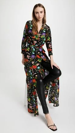 Deals ???? L'AGENCE Cameron Long ???? Shirt ???? Dress Black Multi Botanical Snake ????