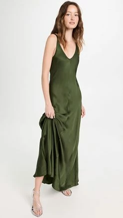 Best reviews of ???? L'AGENCE Clea Scoop Neck Slip ???? Dress Dark Moss ????