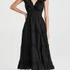 Promo ???? Love The Label Black Poplin V Neck Ruffle Midi ???? Dress ????