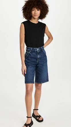 Outlet ???? MOUSSY VINTAGE Mv Bermuda Painter Jean Shorts Dark Blue ????
