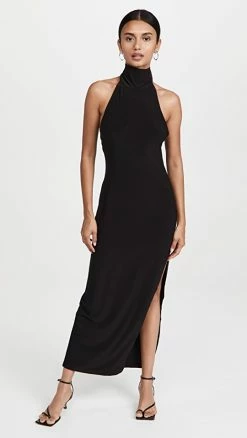 Buy ???? Norma Kamali Halter Turtle Side Slit Gown Black ????