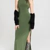 Brand new ???? Norma Kamali Halter Turtle Side Slit Gown Celadon ????