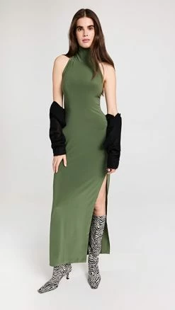 Brand new ???? Norma Kamali Halter Turtle Side Slit Gown Celadon ????