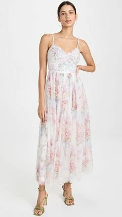 Top 10 ✨ Needle & Thread Floral Wonder Bodice Cami Ankle Gown Moonshine ⌛