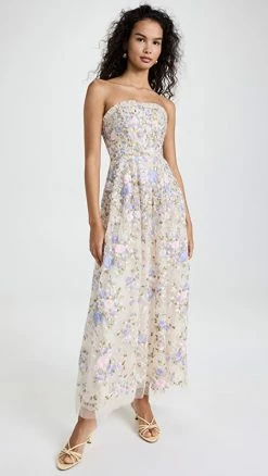 Top 10 ???? Needle & Thread Rose Dream Strapless Corset Ankle Gown Champagne/Blue Multi ????