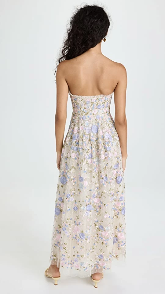 Top 10 ???? Needle & Thread Rose Dream Strapless Corset Ankle Gown Champagne/Blue Multi ???? 2 Top 10 ???? Needle & Thread Rose Dream Strapless Corset Ankle Gown Champagne/Blue Multi ???? - Image 2