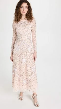 Deals ???? Needle & Thread Lilacs Bow Ankle Gown Petal Pink/Multi ????