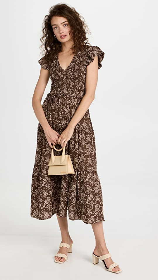 Outlet ???? O.p.t Phoebe ???? Dress Brown Floral ???? 1 Outlet ???? O.p.t Phoebe ???? Dress Brown Floral ????