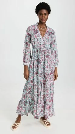 Promo ???? Poupette St Barth Rita Long Embroidery ???? Dress Aqua Pensee ????