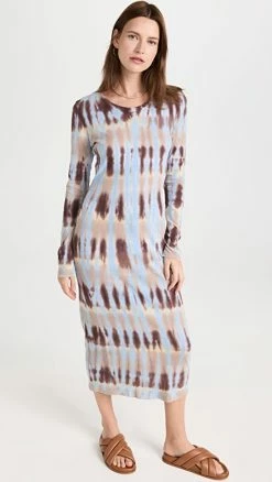 New ???? Raquel Allegra Fitted Long Sleeve ???? Dress Grey Hills Forms Tie Dye ????