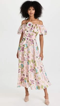 Best reviews of ???? Rodarte Off Shoulder Ruffle ???? Dress Pink ????