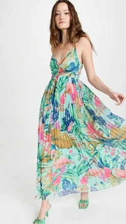 Cheap ???? ROCOCO SAND Zazu Long ???? Dress Motley Tropical On Mint Green ⭐