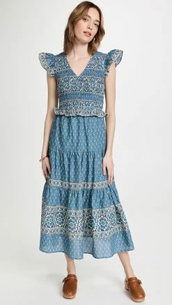 Promo ✨ Sea Smocked Tiered Midi ???? Dress Blue ????