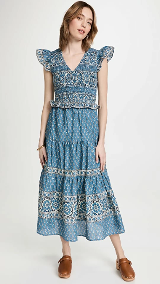 Promo ✨ Sea Smocked Tiered Midi ???? Dress Blue ???? 1 Promo ✨ Sea Smocked Tiered Midi ???? Dress Blue ????