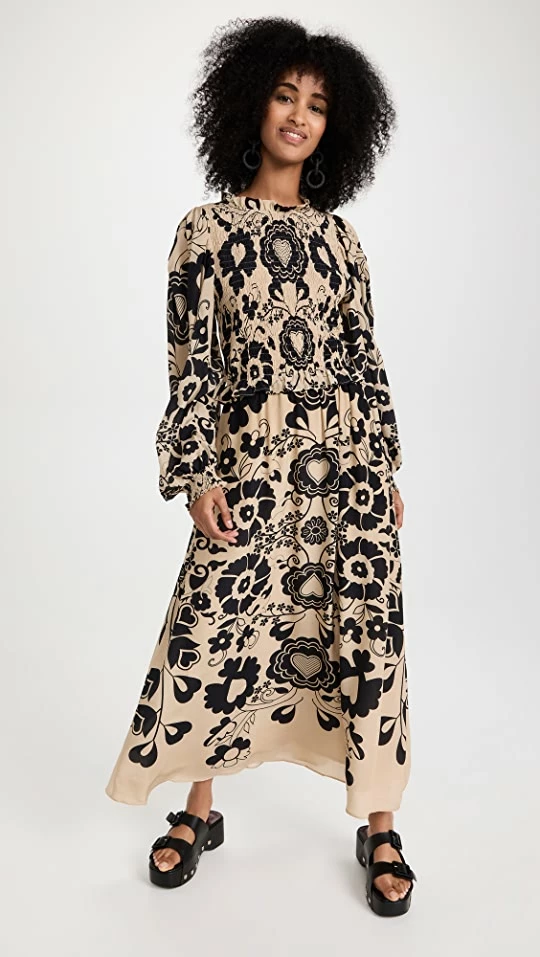 Outlet ???? Sea Edna Print Smocked ???? Dress Ecru ❤️ 1 Outlet ???? Sea Edna Print Smocked ???? Dress Ecru ❤️